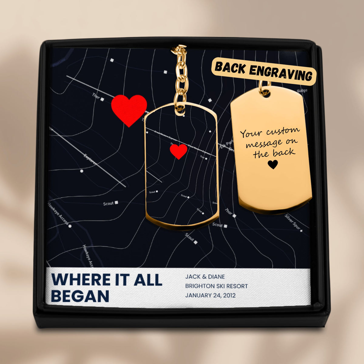 Custom Message Ski Map Keychain - Add Your Resort!