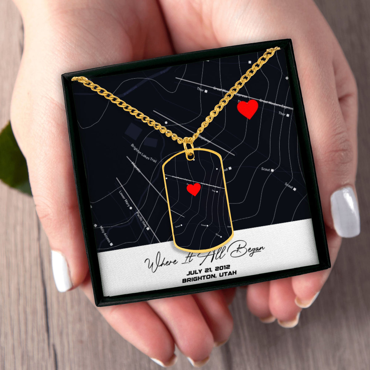 Custom Ski Map Dog Tag Tag Necklace