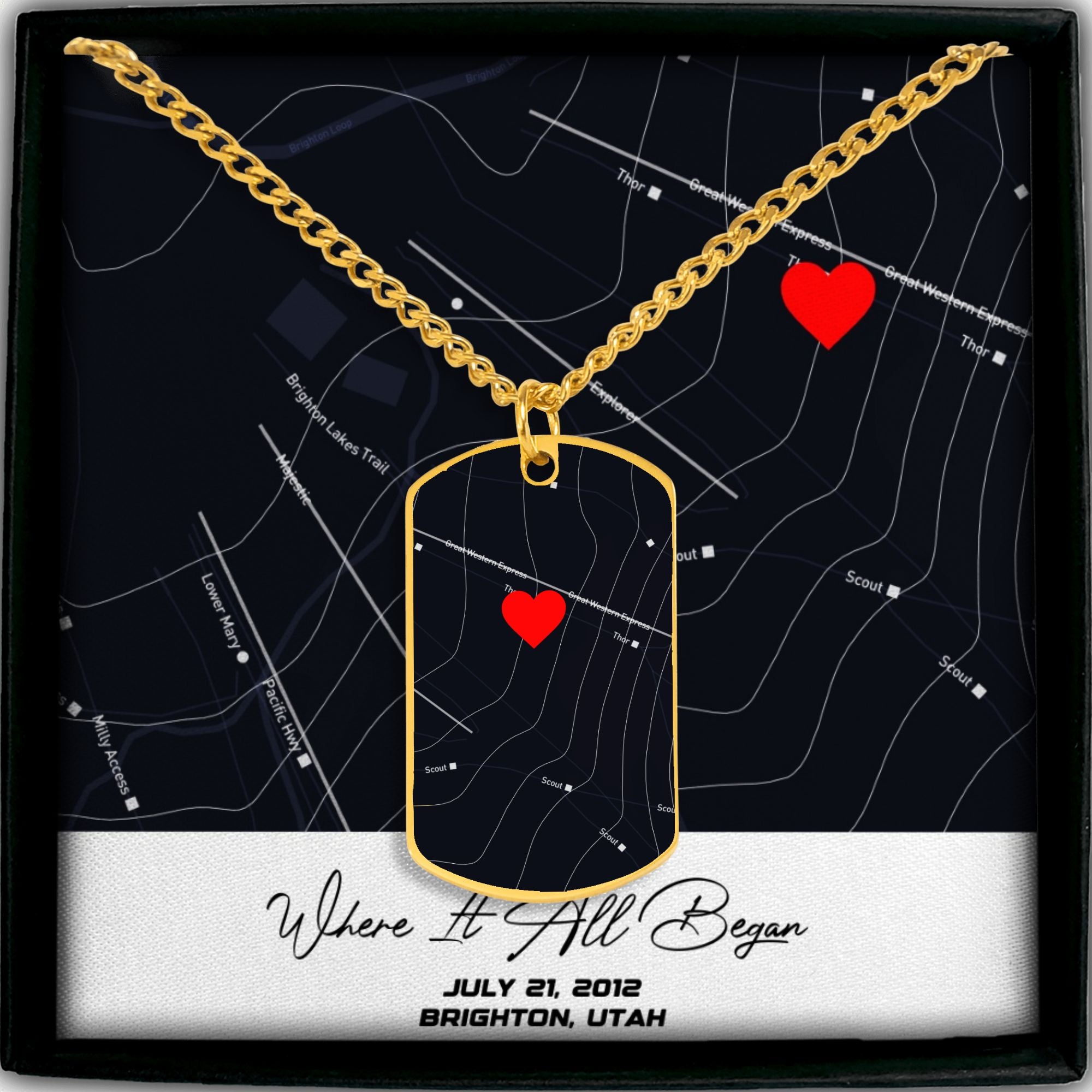 Custom Ski Map Dog Tag Tag Necklace
