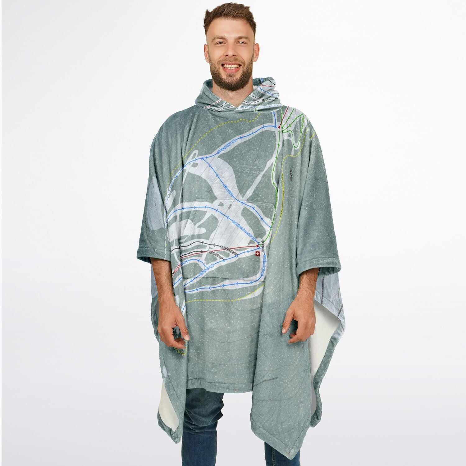 Blacktail Mountain, Montana Ski Resort Map Flannel Blanket Poncho