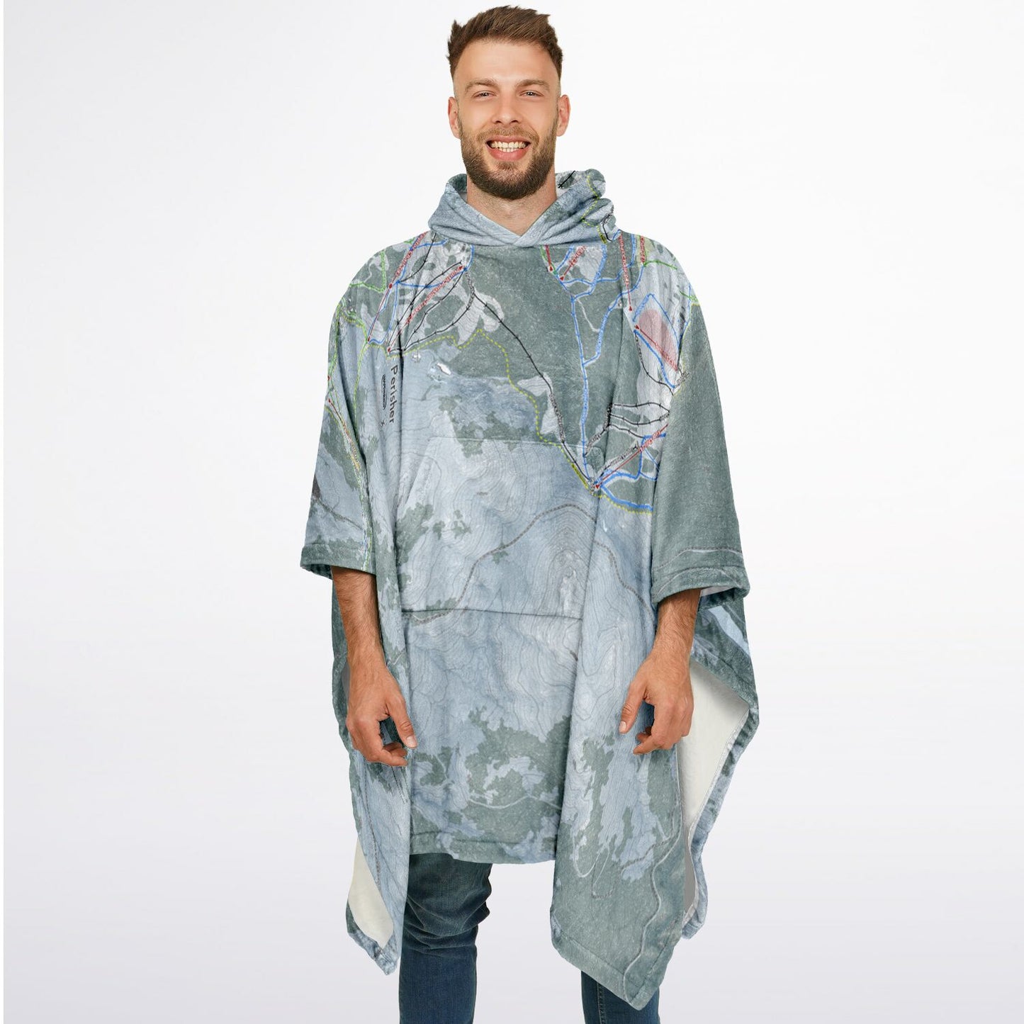 Perisher, Australia Ski Resort Map Flannel Blanket Poncho - Powderaddicts