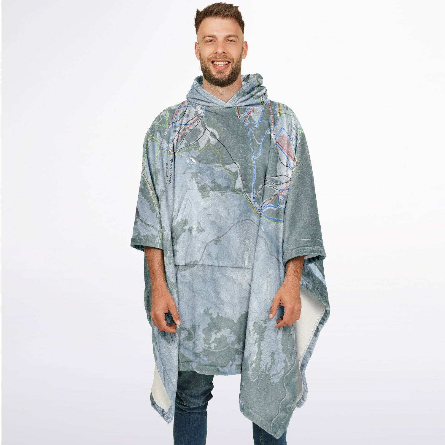 Perisher, Australia Ski Resort Map Flannel Blanket Poncho - Powderaddicts