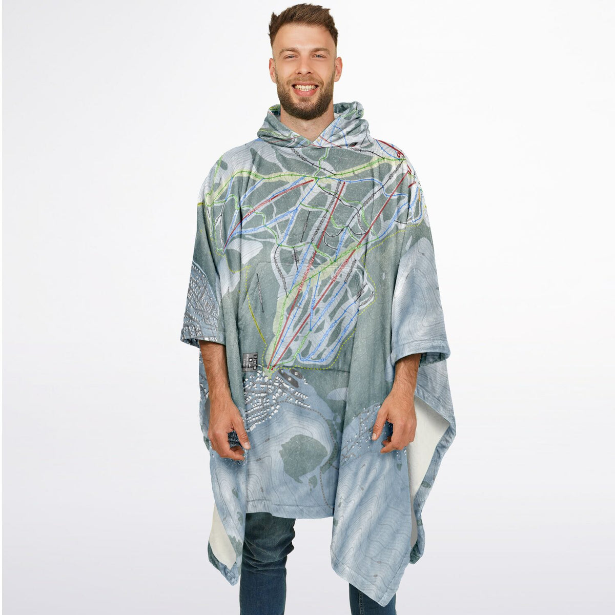 Sun Valley, Idaho Ski Resort Map Flannel Blanket Poncho