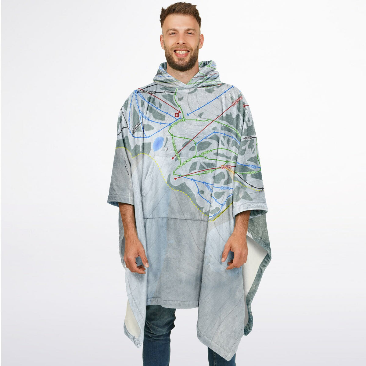 Cherry Peak, Utah Ski Resort Map Flannel Blanket Poncho