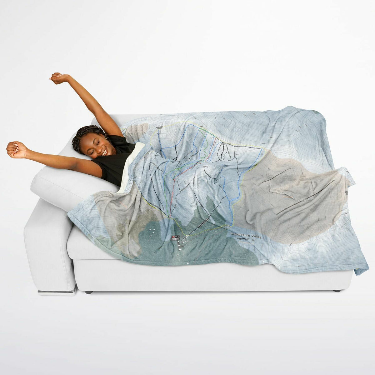 Craigieburn Valley, New Zealand Ski Resort Map Flannel Blanket Poncho