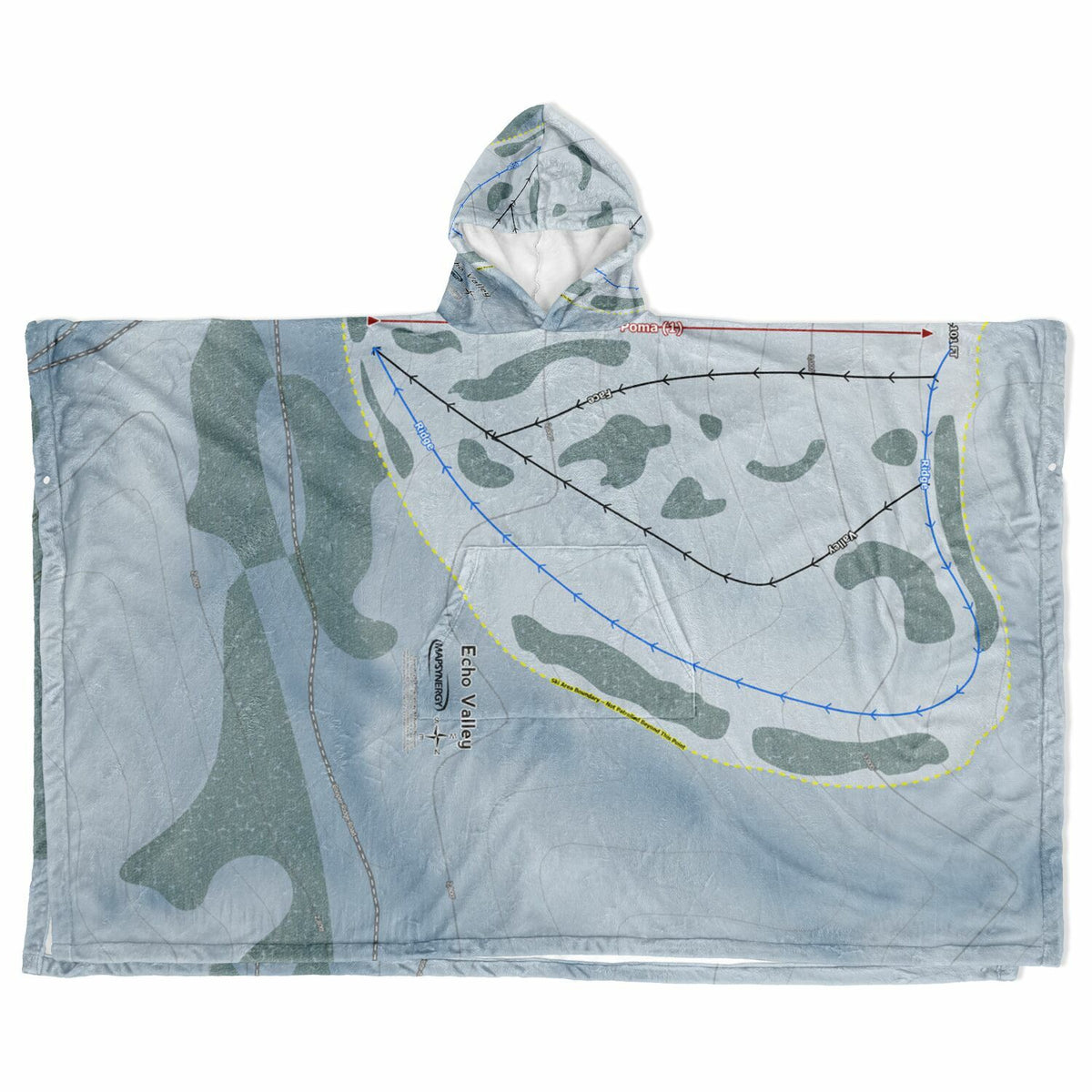 Echo Valley, Washington Ski Resort Map Flannel Blanket Poncho