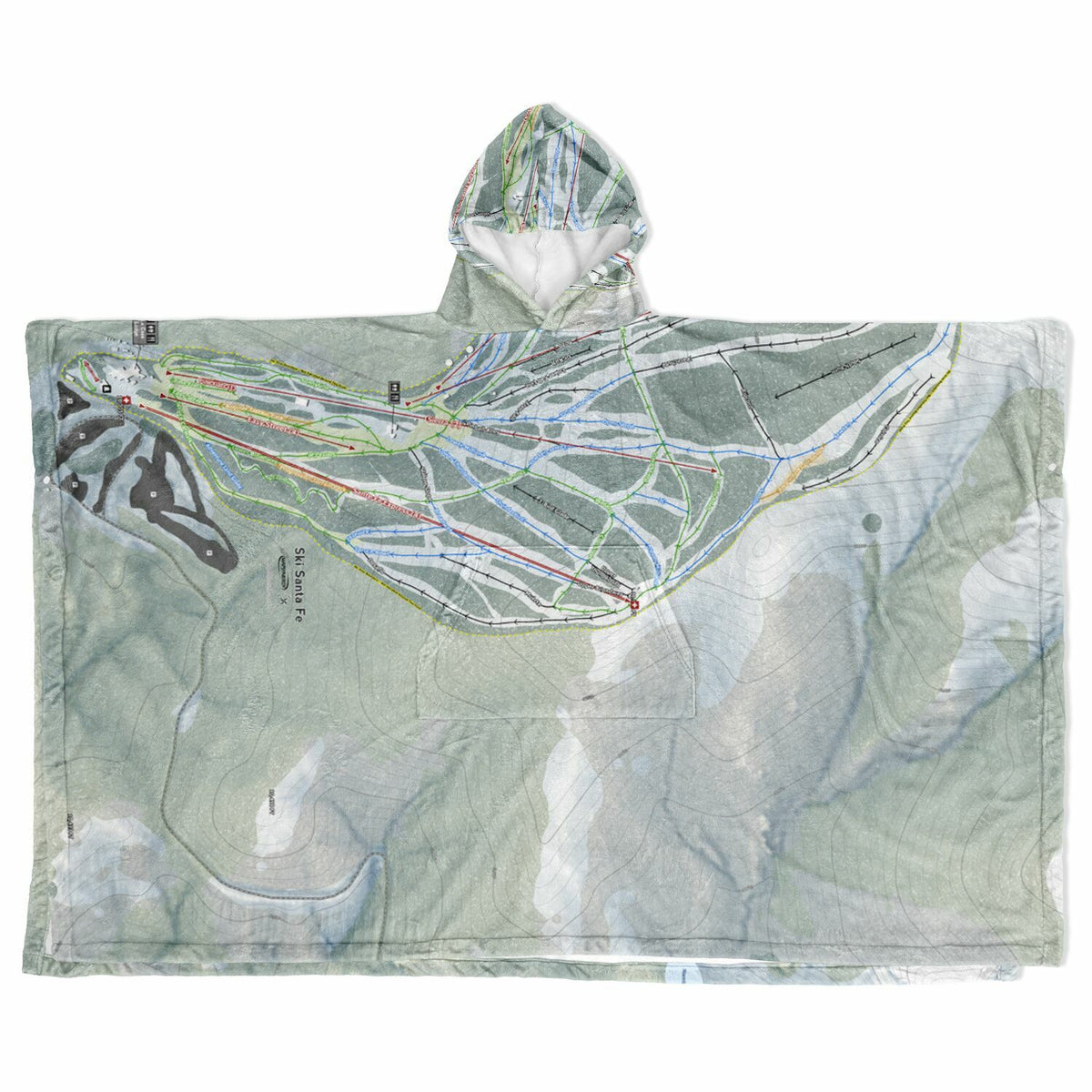 Ski Santa Fe, New Mexico Ski Resort Map Flannel Blanket Poncho