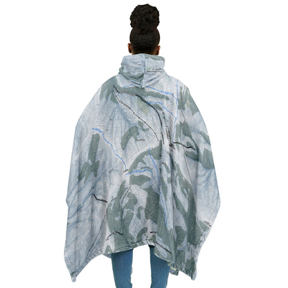 Hull Mountain, California Ski Resort Map Flannel Blanket Poncho