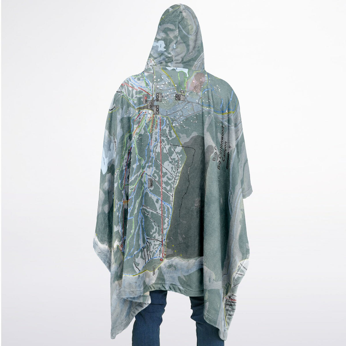 Big Cottonwood Canyon, Utah Ski Resort Map Flannel Blanket Poncho