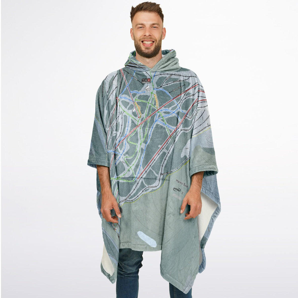 Marmot Basin, Alberta Ski Resort Map Flannel Blanket Poncho