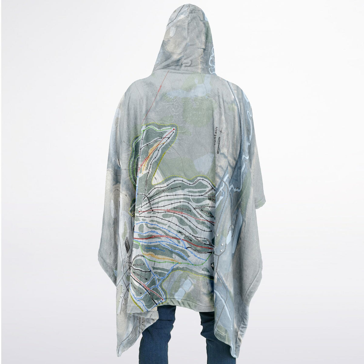 Snowriver Mountain, Michigan Ski Resort Map Flannel Blanket Poncho