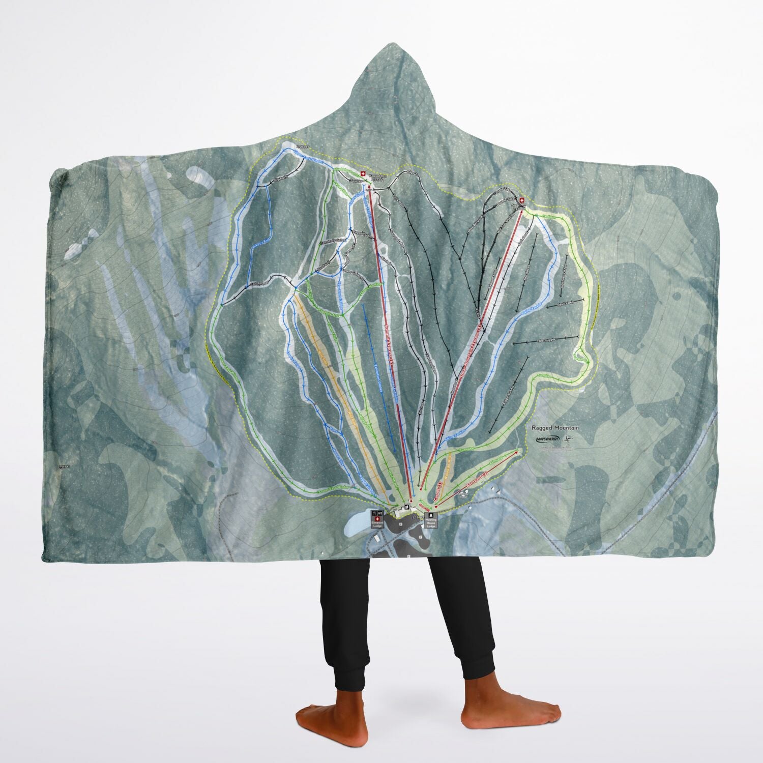 Ragged Mountain, New Hampshire Ski Trail Map - Youth Hooded Blanket