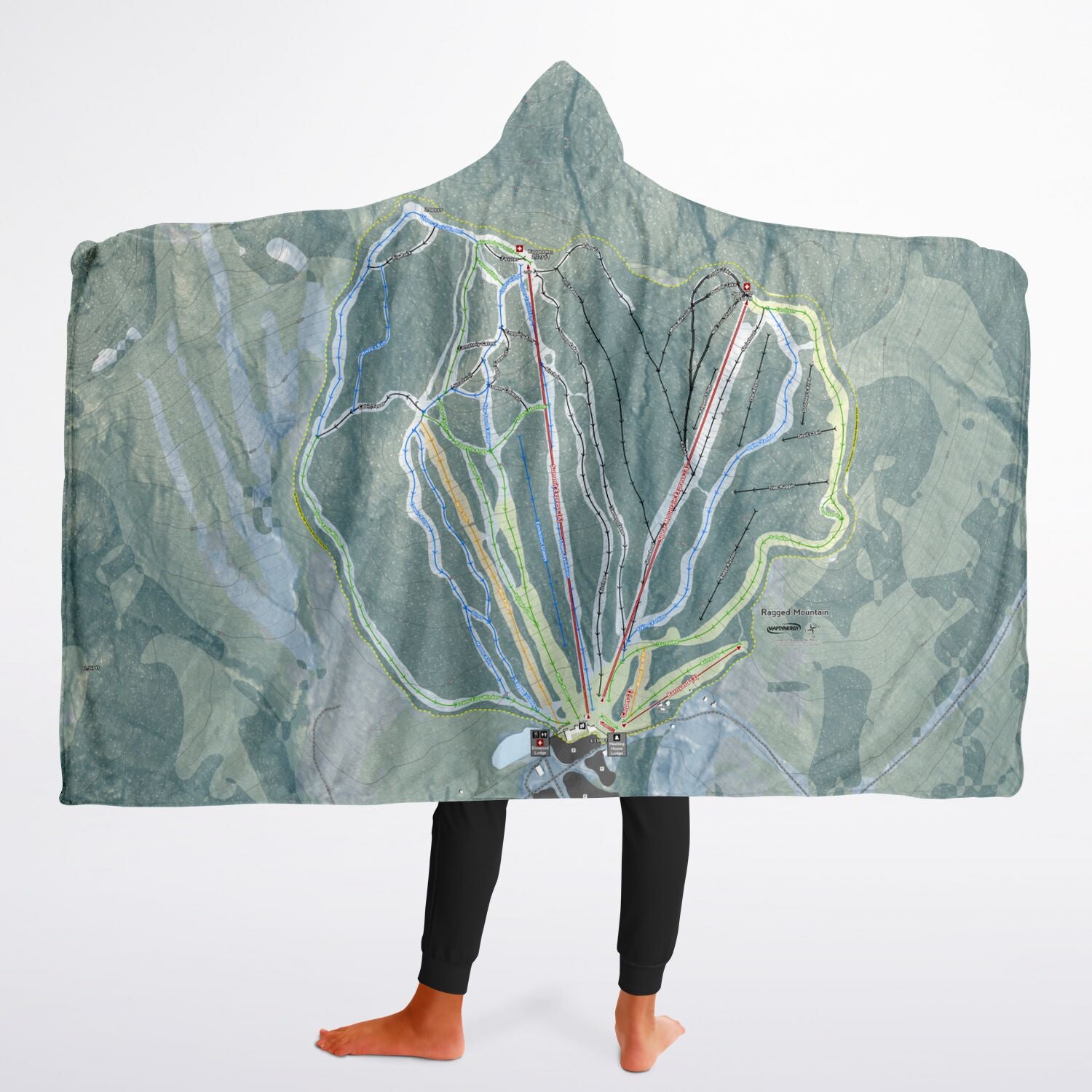 Ragged Mountain, New Hampshire Ski Trail Map - Youth Hooded Blanket
