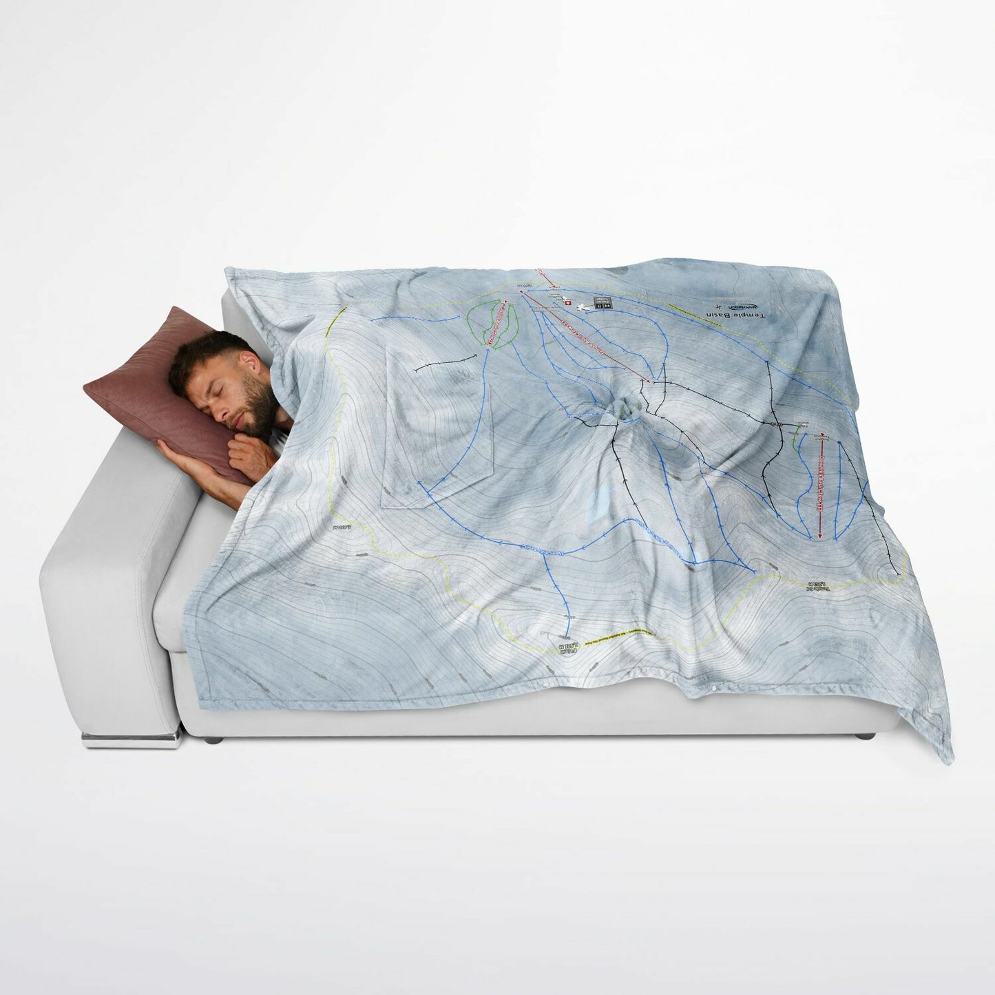 Temple Basin, New Zealand Ski Resort Map Flannel Blanket Poncho - Powderaddicts