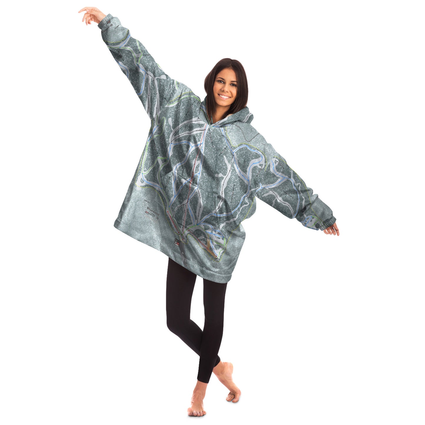 Bluewood, Washington Ski Trail Map Snug Hoodie
