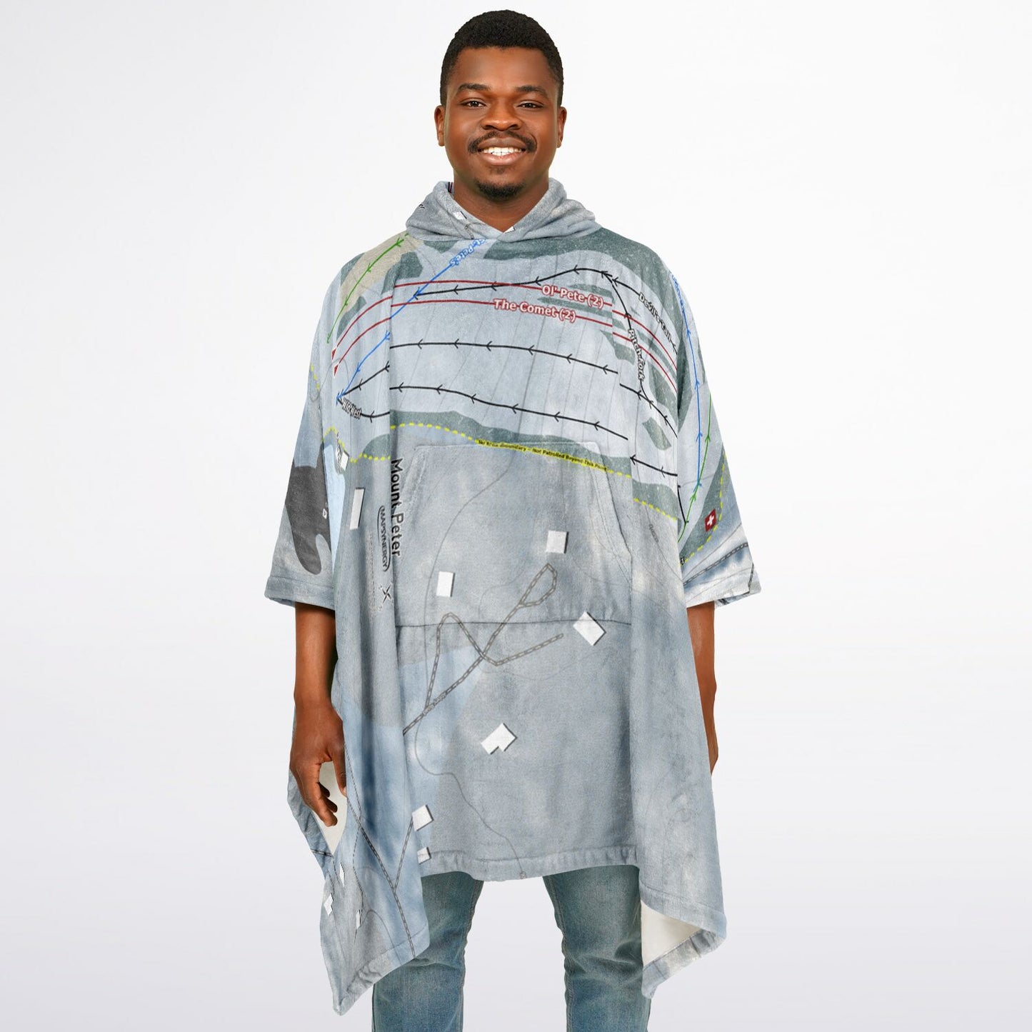 Mount Peter, New York Ski Resort Map Flannel Blanket Poncho