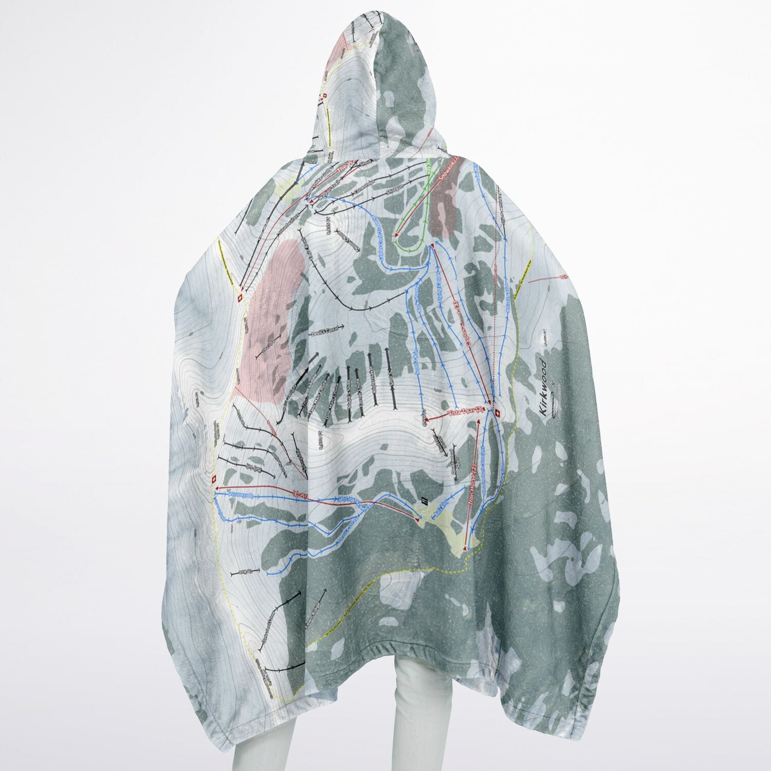 Kirkwood, California Ski Resort Map Flannel Blanket Poncho