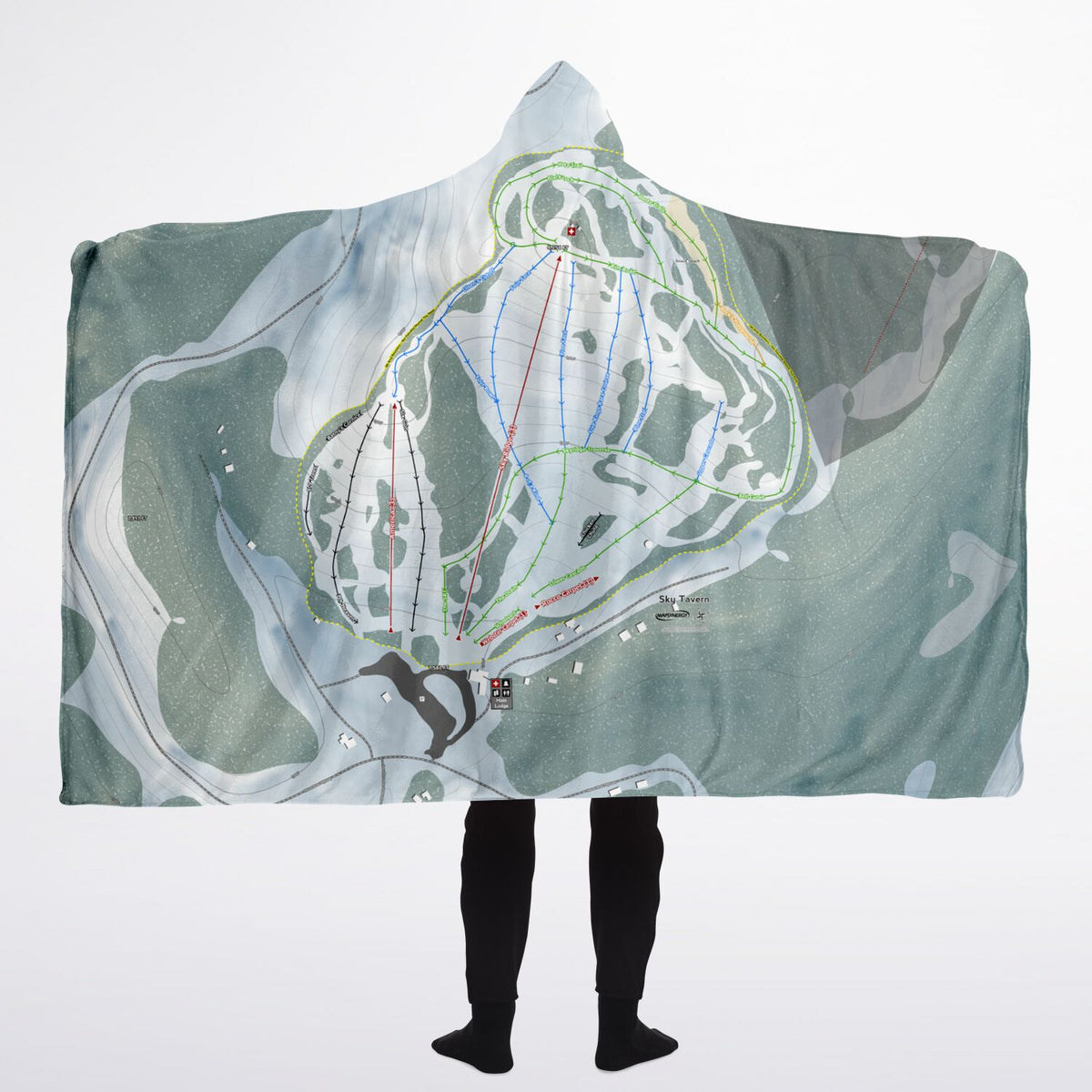 Sky Tavern, Nevada Ski Trail Map - Adult Hooded Blanket