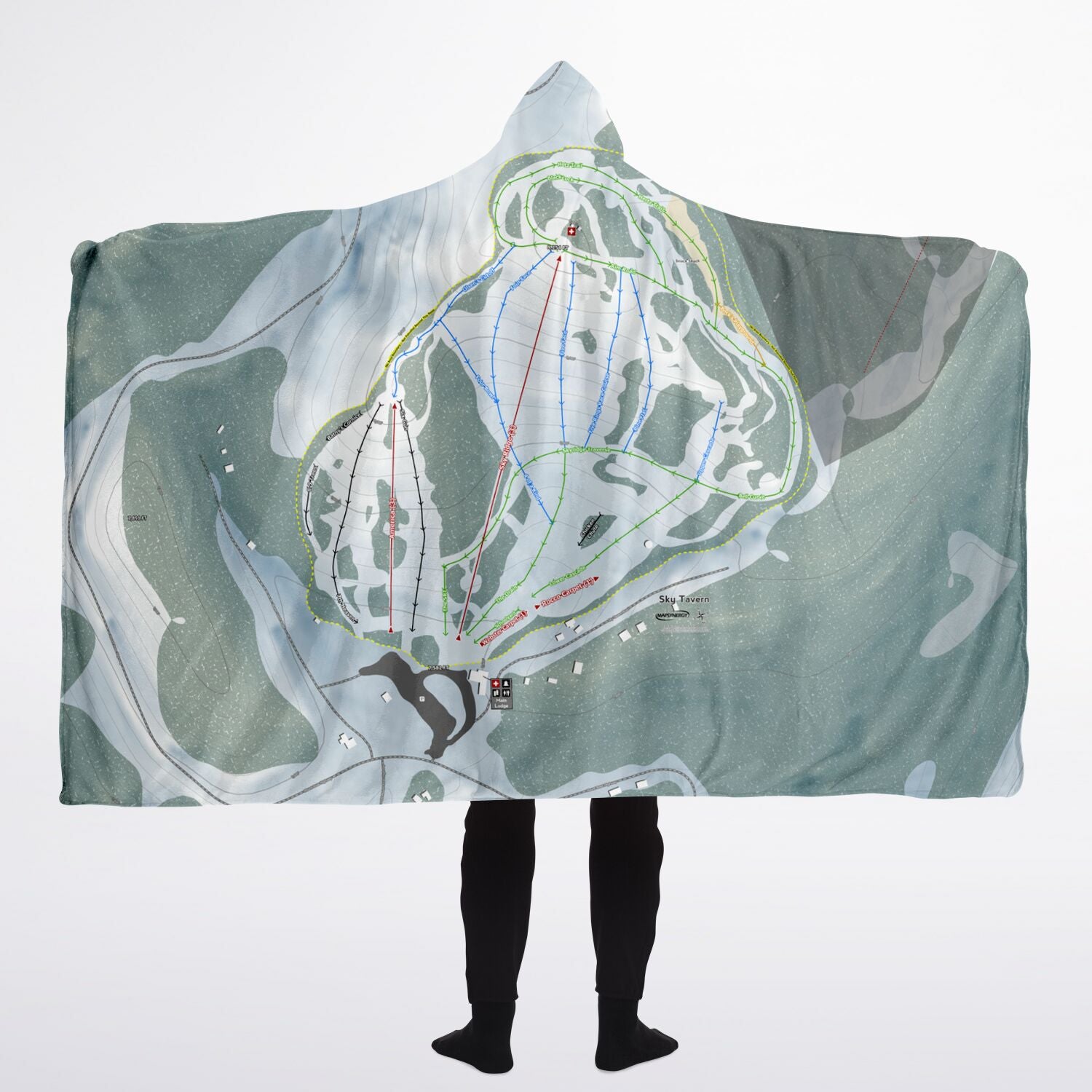 Sky Tavern, Nevada Ski Trail Map - Adult Hooded Blanket