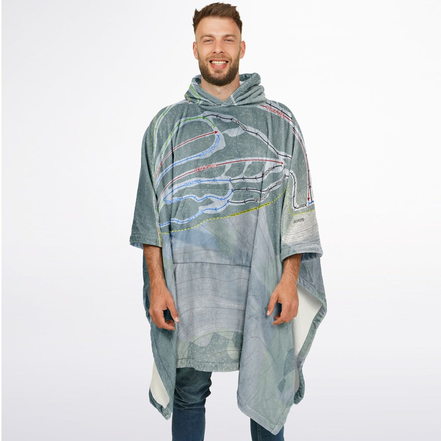 Hickory Ski Center, New York Ski Resort Map Flannel Blanket Poncho