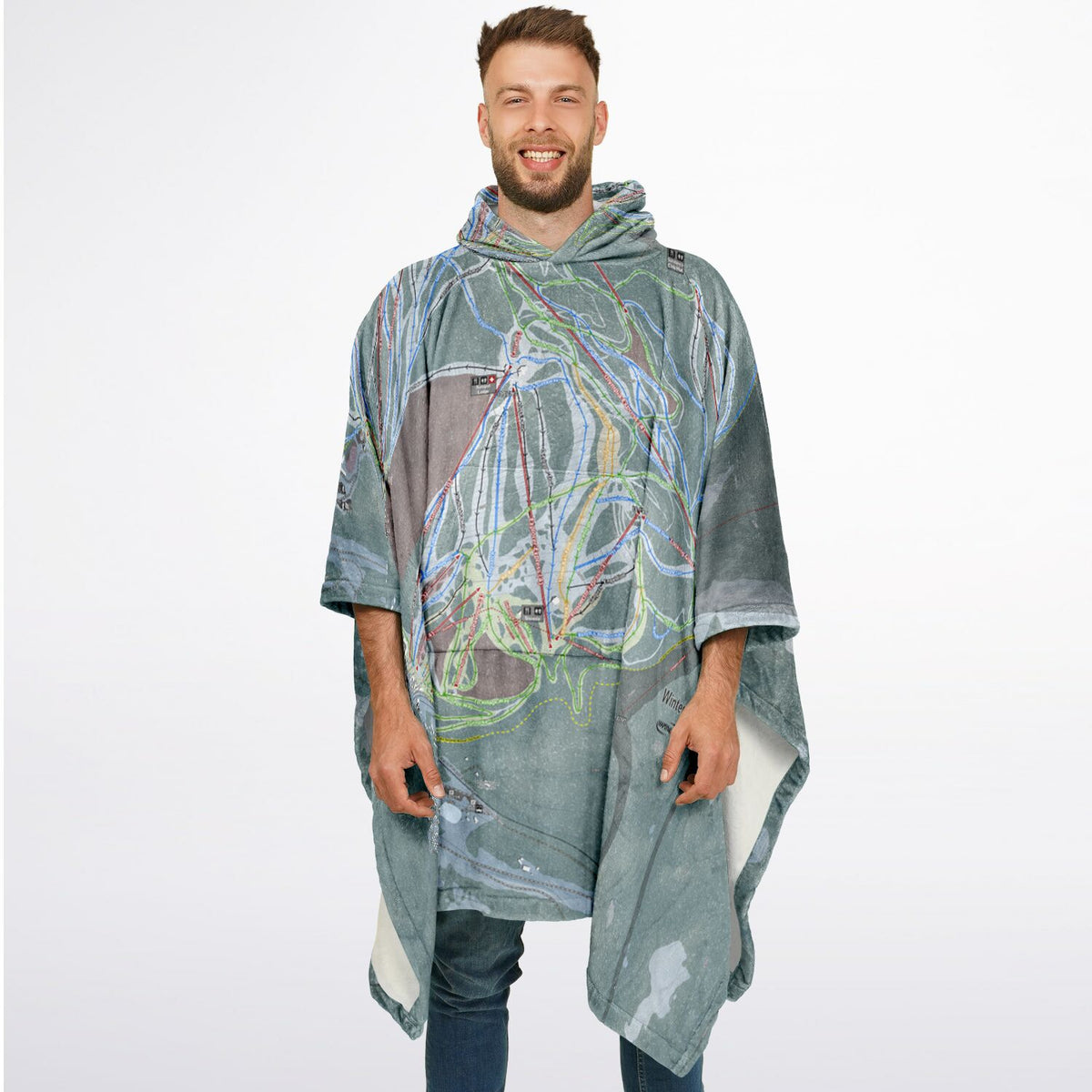Winter Park, Colorado Ski Resort Map Flannel Blanket Poncho