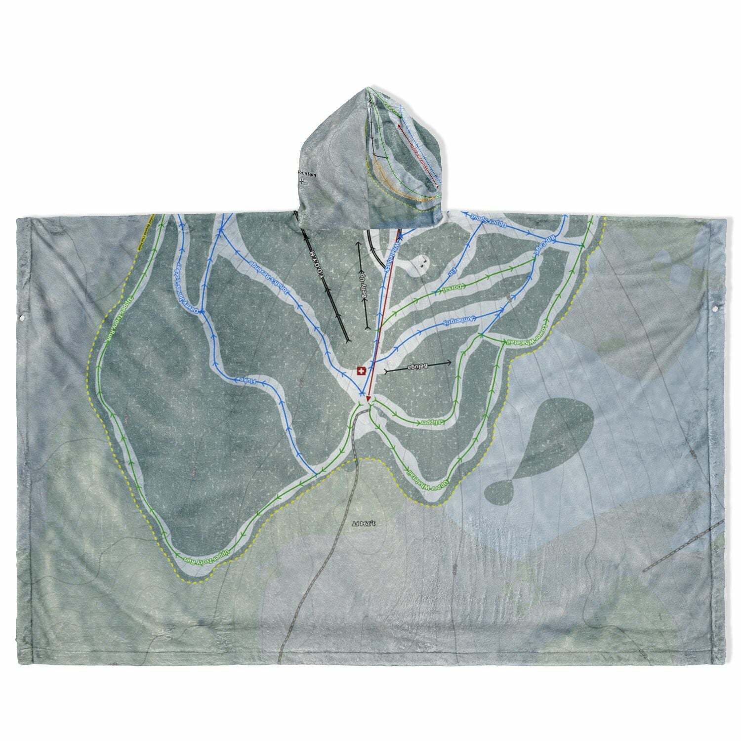 Whaleback Mountain, New Hampshire Ski Resort Map Flannel Blanket Poncho