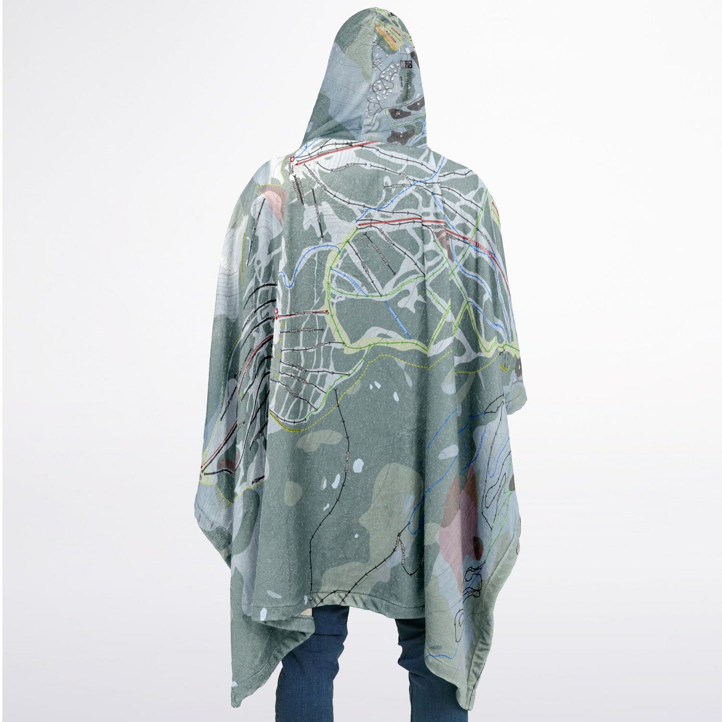 Mt Washington, British Columbia Ski Resort Map Flannel Blanket Poncho