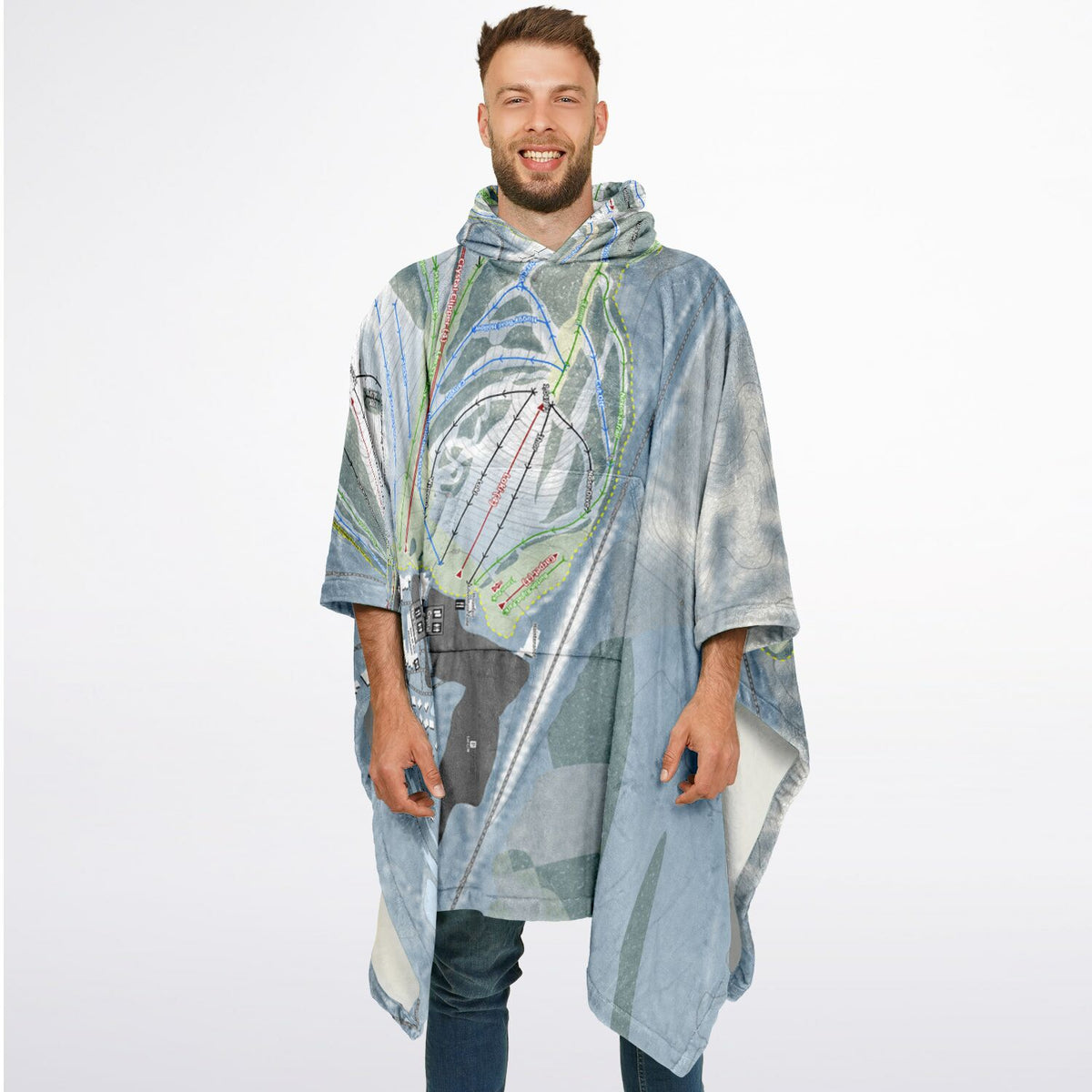 Crystal Mountain, Michigan Ski Resort Map Flannel Blanket Poncho
