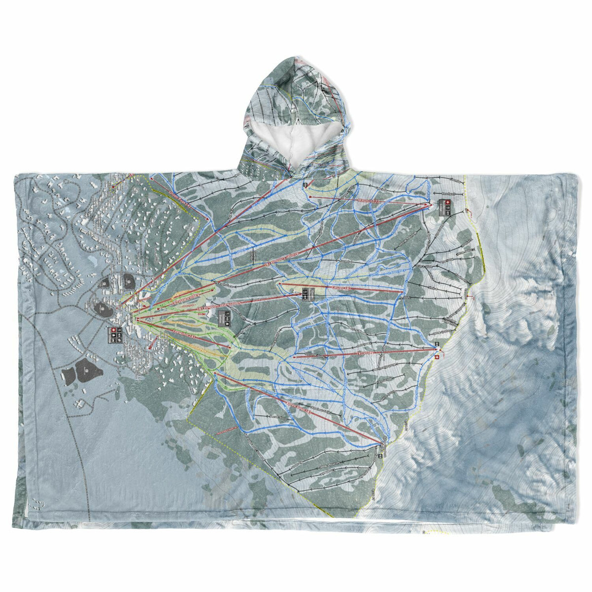 Jackson Hole Mountain, Wyoming Ski Resort Map Flannel Blanket Poncho
