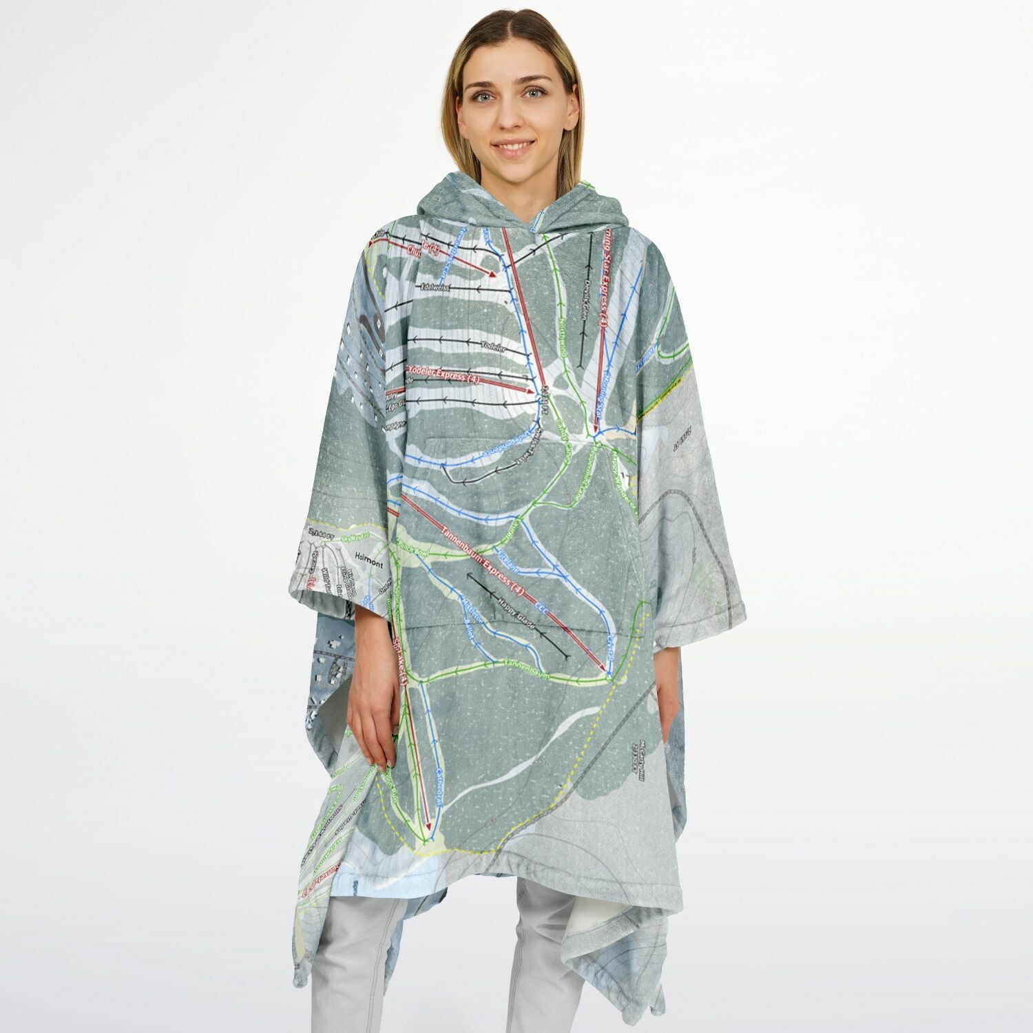 Holiday Valley, New York Ski Resort Map Flannel Blanket Poncho