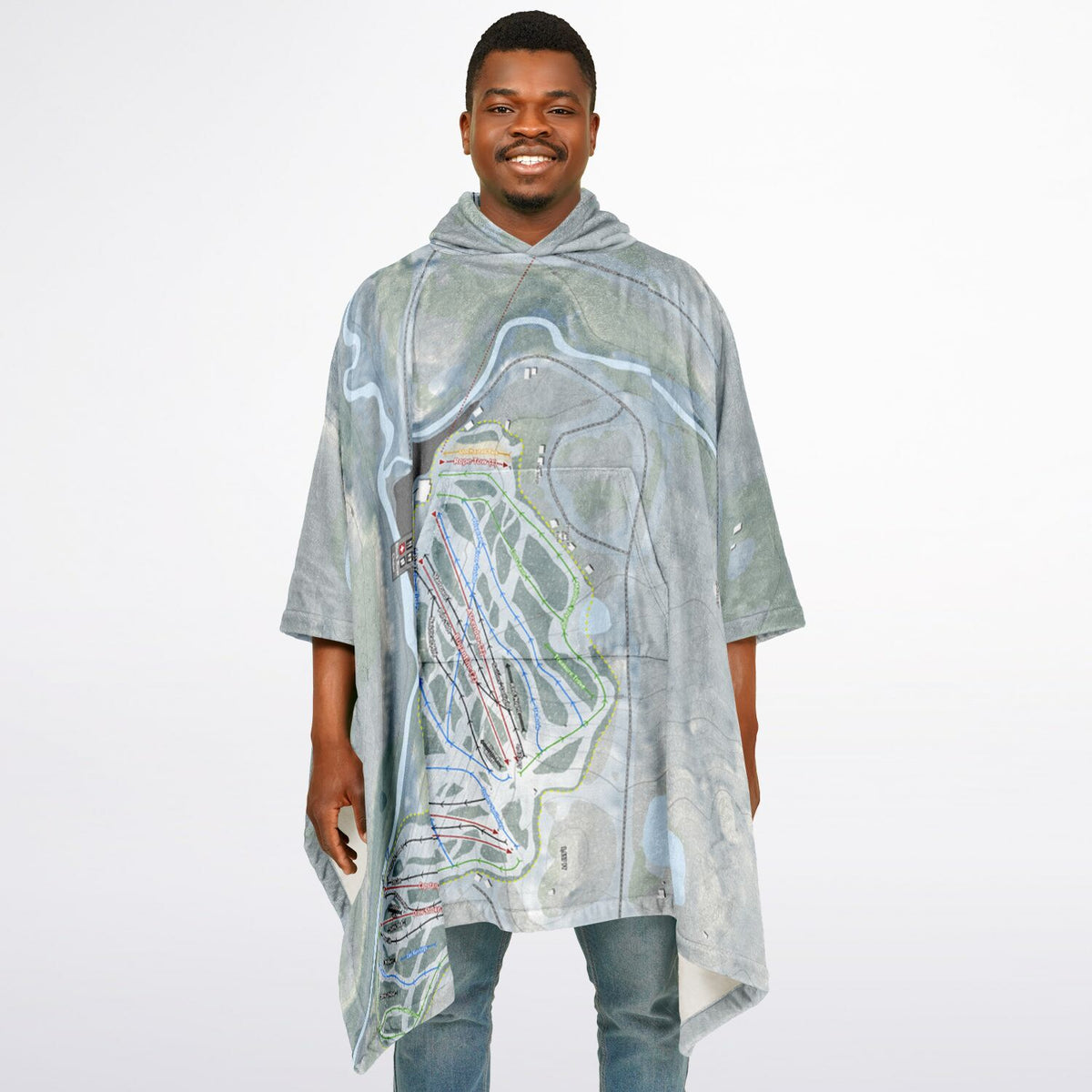 Snowriver Mountain, Michigan Ski Resort Map Flannel Blanket Poncho