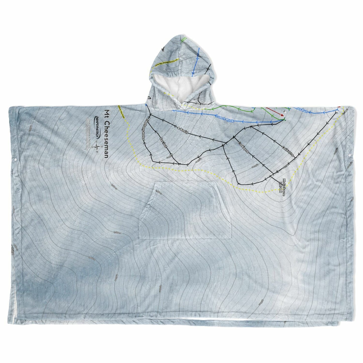 Mt Cheeseman, New Zealand Ski Resort Map Flannel Blanket Poncho - Powderaddicts