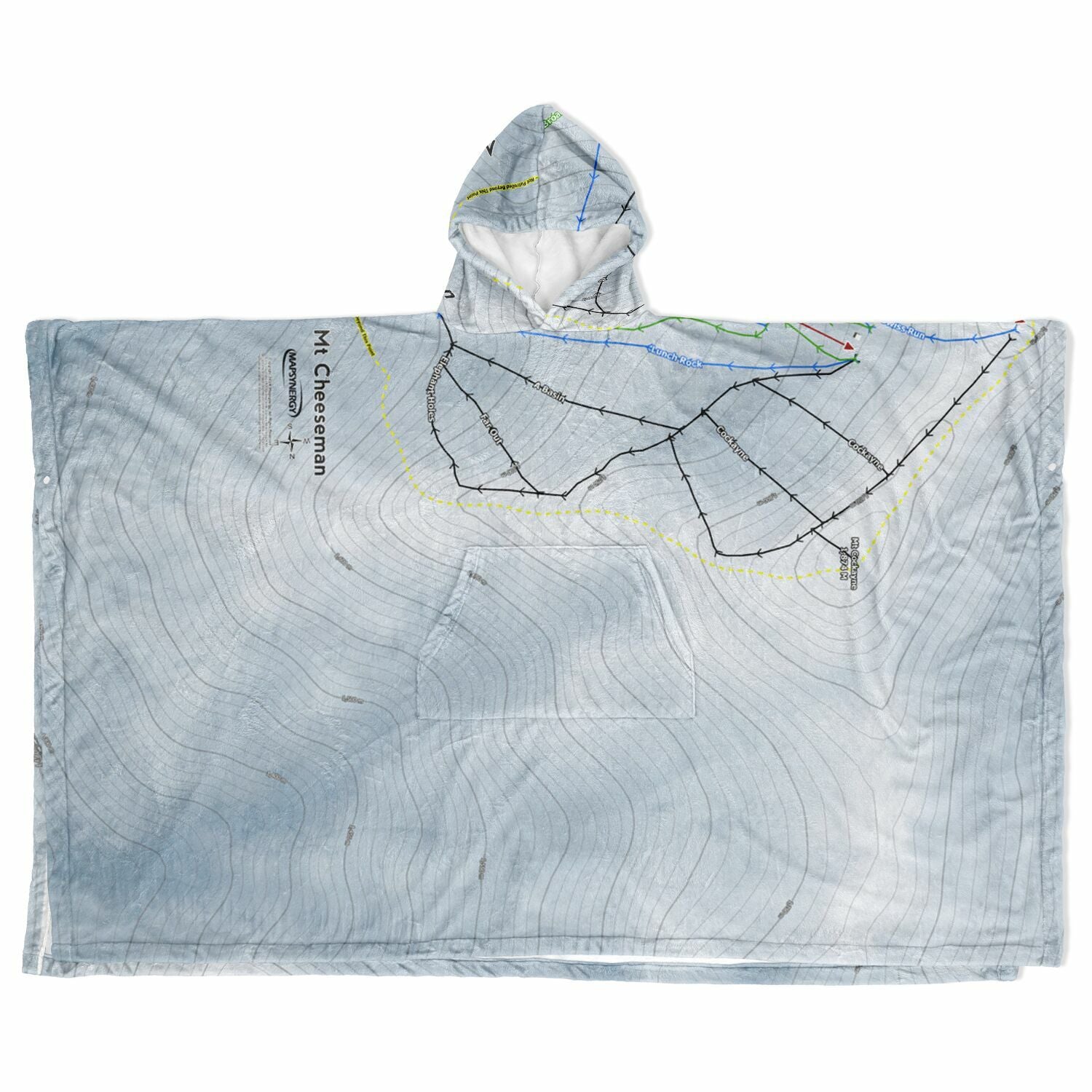 Mt Cheeseman, New Zealand Ski Resort Map Flannel Blanket Poncho
