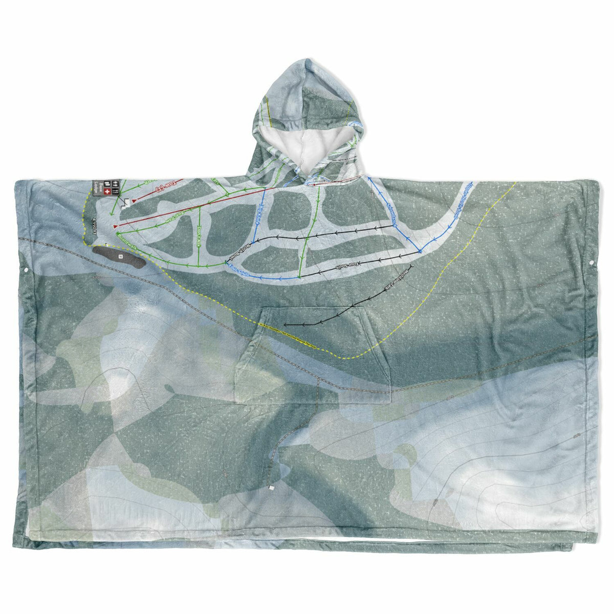 Bear Paw, Montana Ski Resort Map Flannel Blanket Poncho