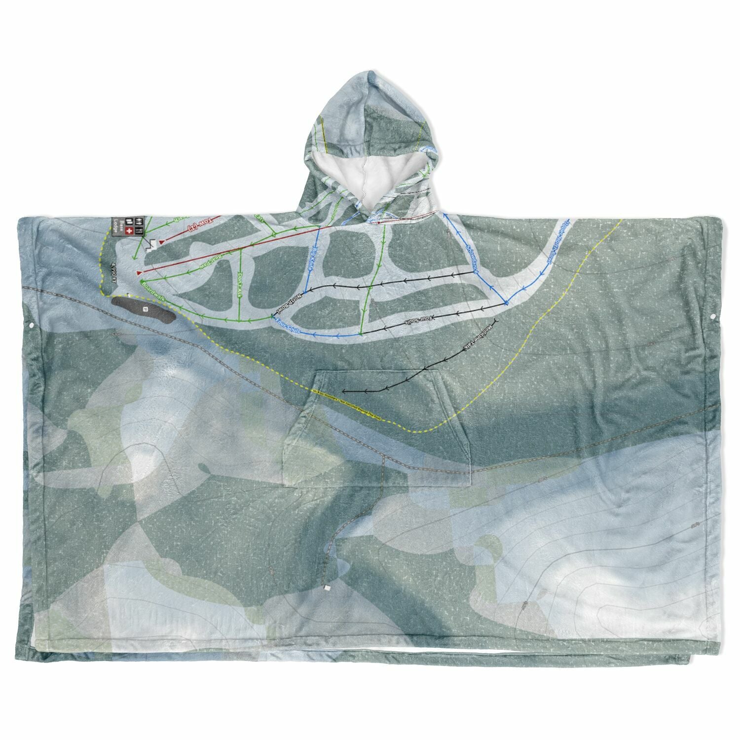 Bear Paw, Montana Ski Resort Map Flannel Blanket Poncho