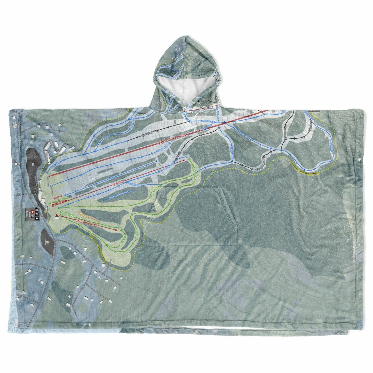 Pleasant Mountain, Maine Ski Resort Map Flannel Blanket Poncho