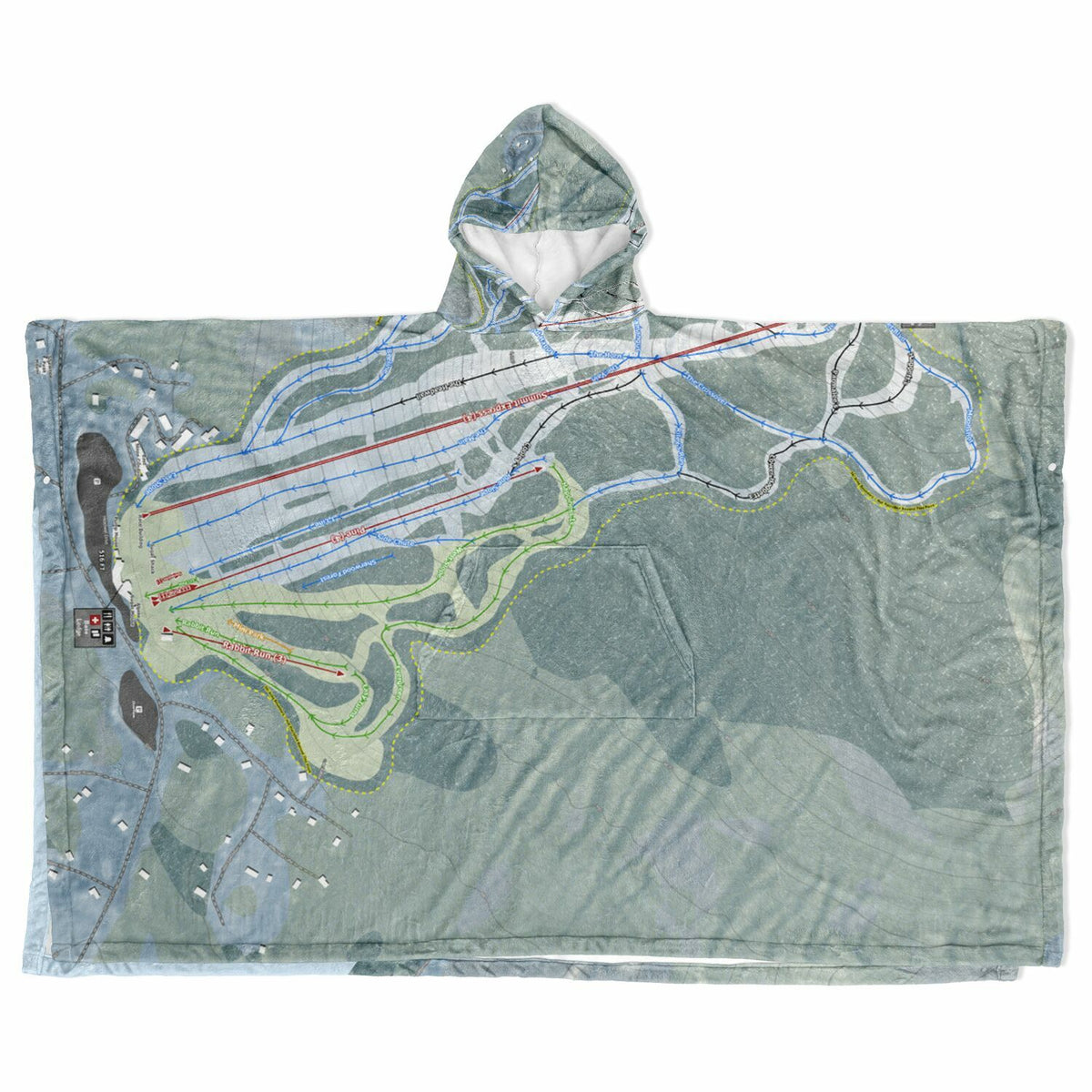 Pleasant Mountain, Maine Ski Resort Map Flannel Blanket Poncho