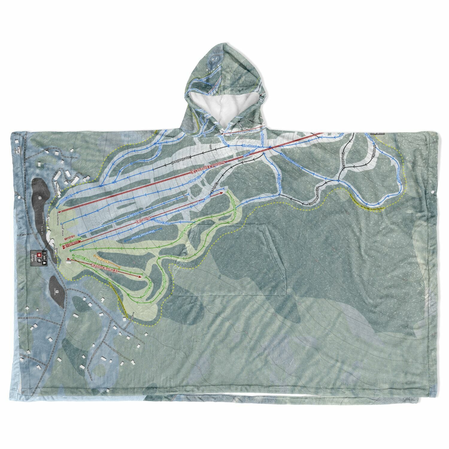 Pleasant Mountain, Maine Ski Resort Map Flannel Blanket Poncho