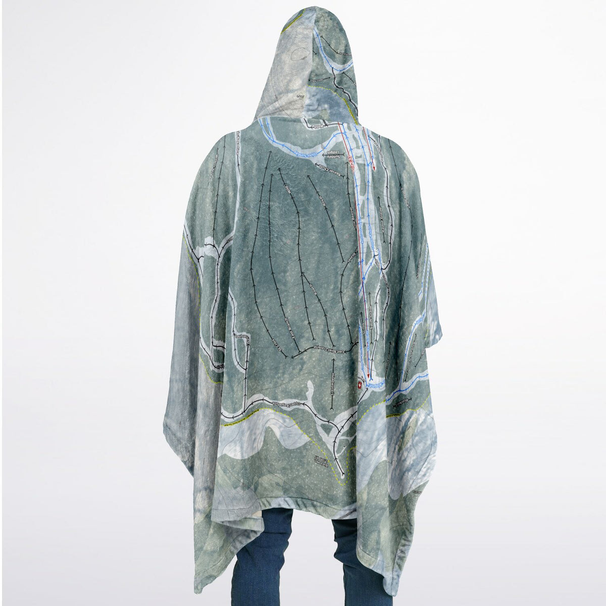 Black Mountain of Maine, Maine Ski Resort Map Flannel Blanket Poncho