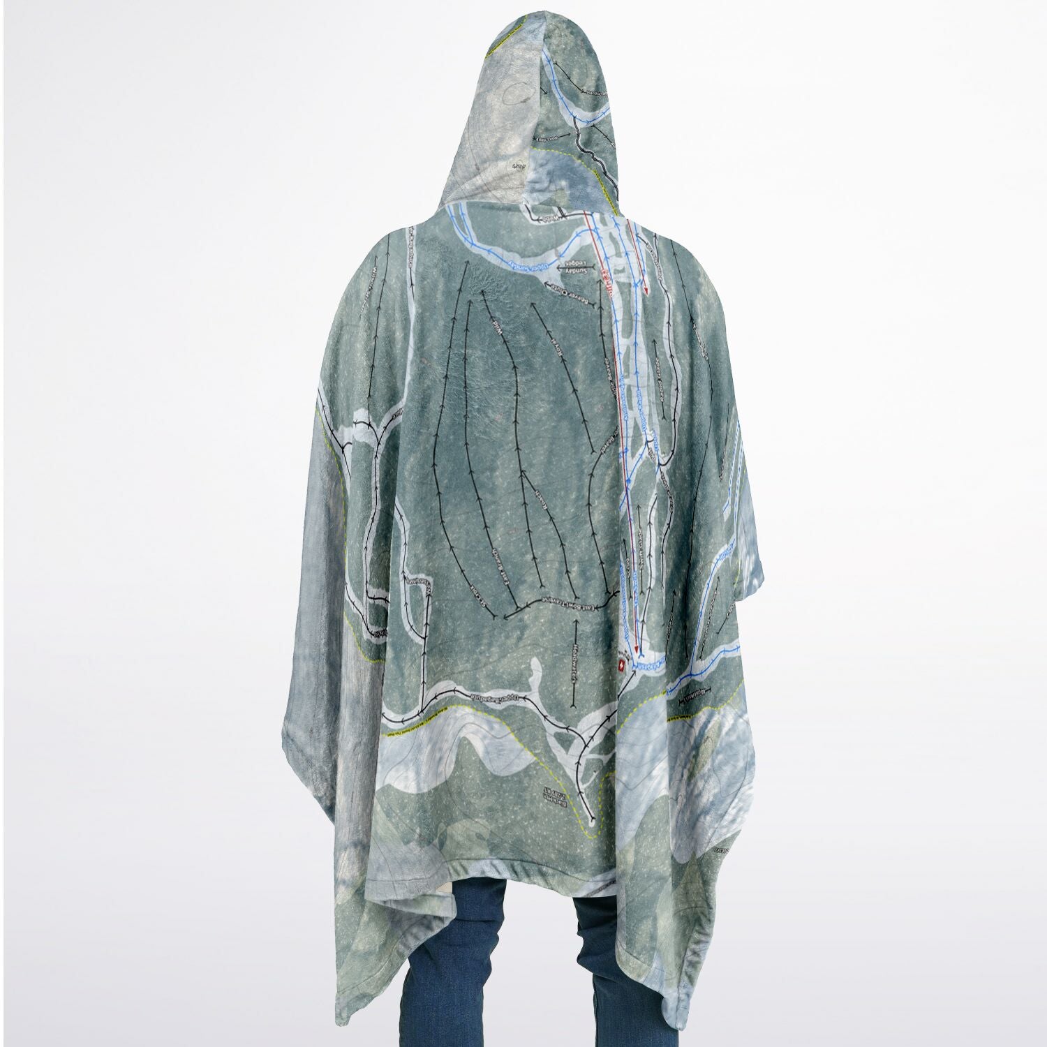 Black Mountain of Maine, Maine Ski Resort Map Flannel Blanket Poncho