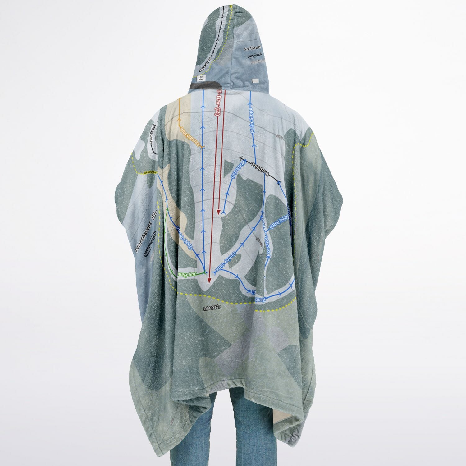 Northeast Slopes, Vermont Ski Resort Map Flannel Blanket Poncho