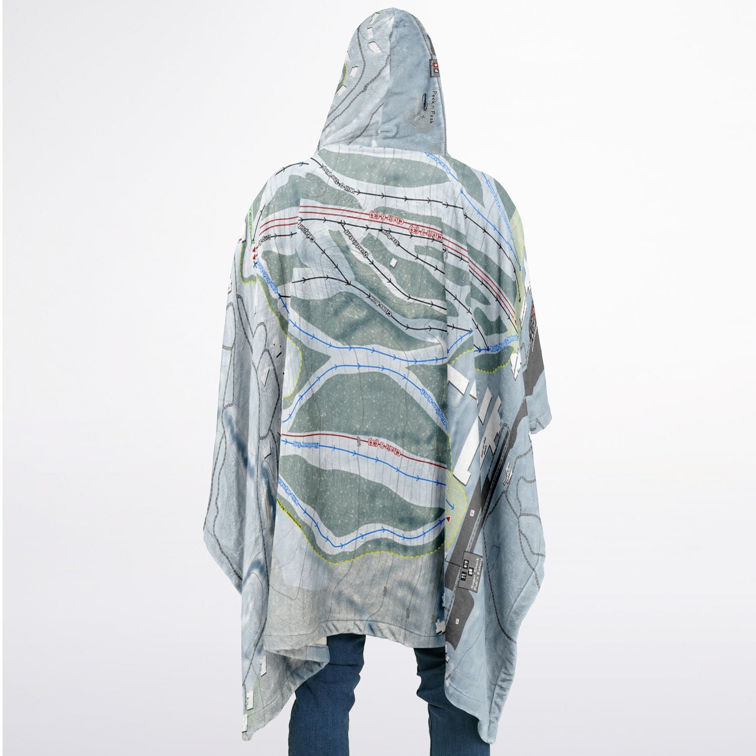 Peekn Peak, New York Ski Resort Map Flannel Blanket Poncho