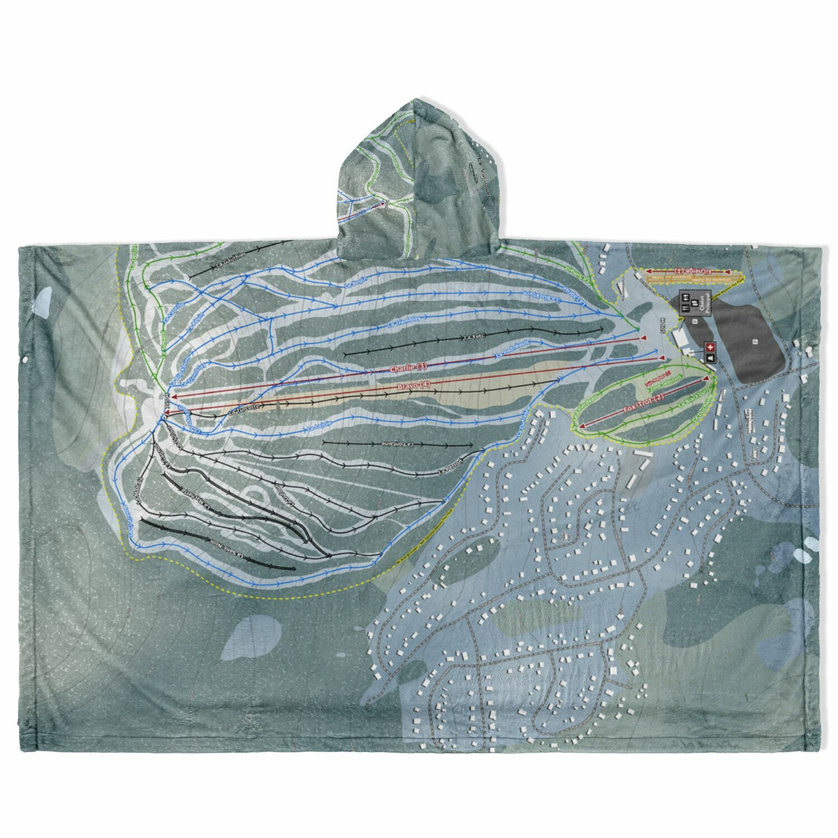 Le Valinouet, Quebec Ski Resort Map Flannel Blanket Poncho