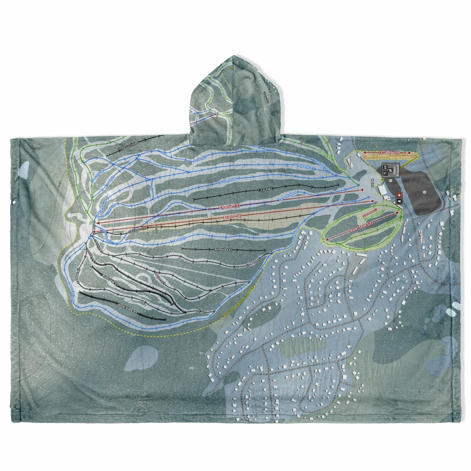 Le Valinouet, Quebec Ski Resort Map Flannel Blanket Poncho