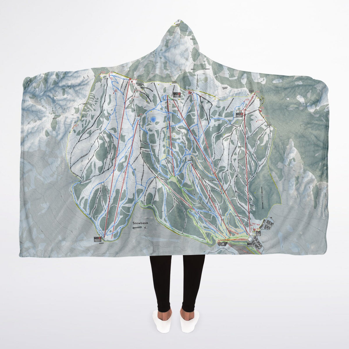 Snowbasin, Utah Ski Trail Map - Adult Hooded Blanket