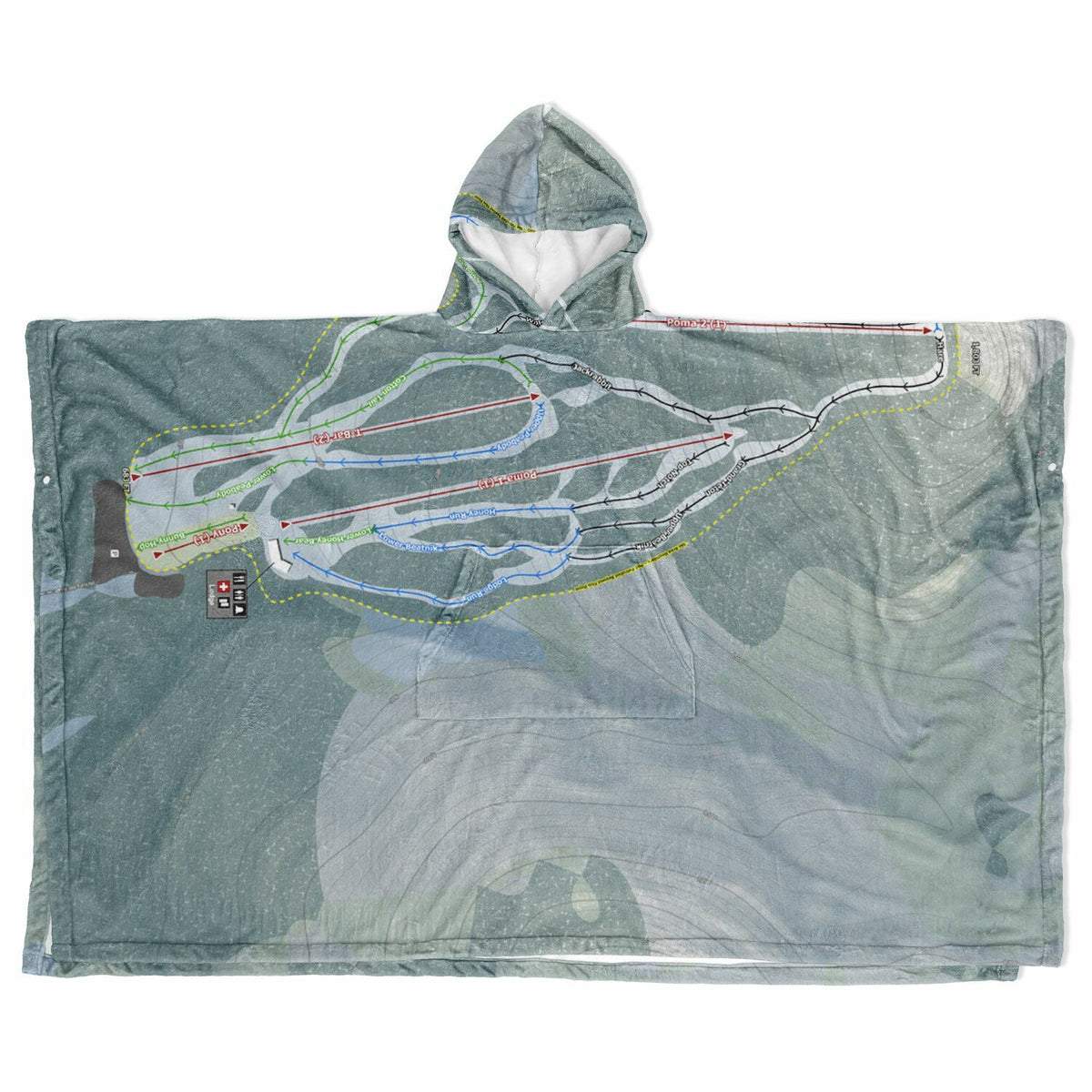 Hickory Ski Center, New York Ski Resort Map Flannel Blanket Poncho