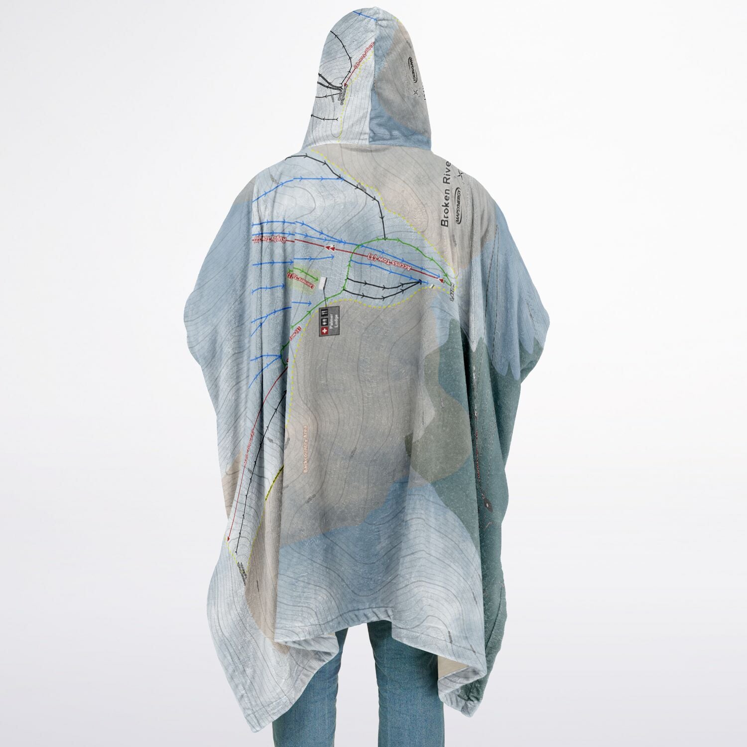 Broken Rive, New Zealand Ski Resort Map Flannel Blanket Poncho - Powderaddicts