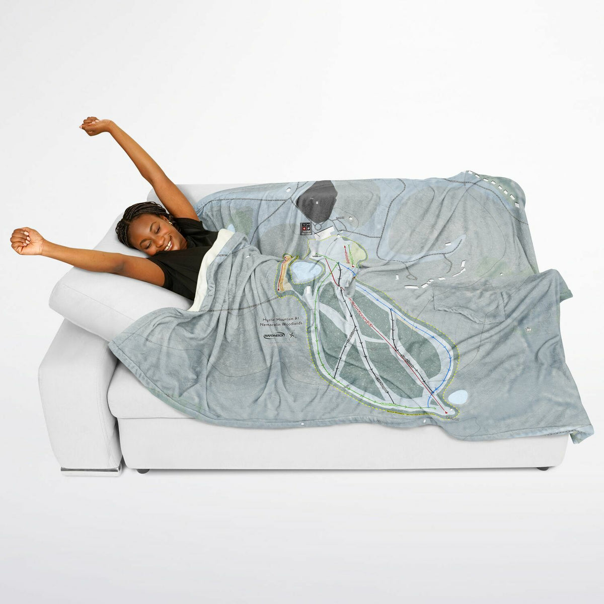 Mystic Mountain Nemacolin, Pennsylvania Ski Resort Map Flannel Blanket Poncho