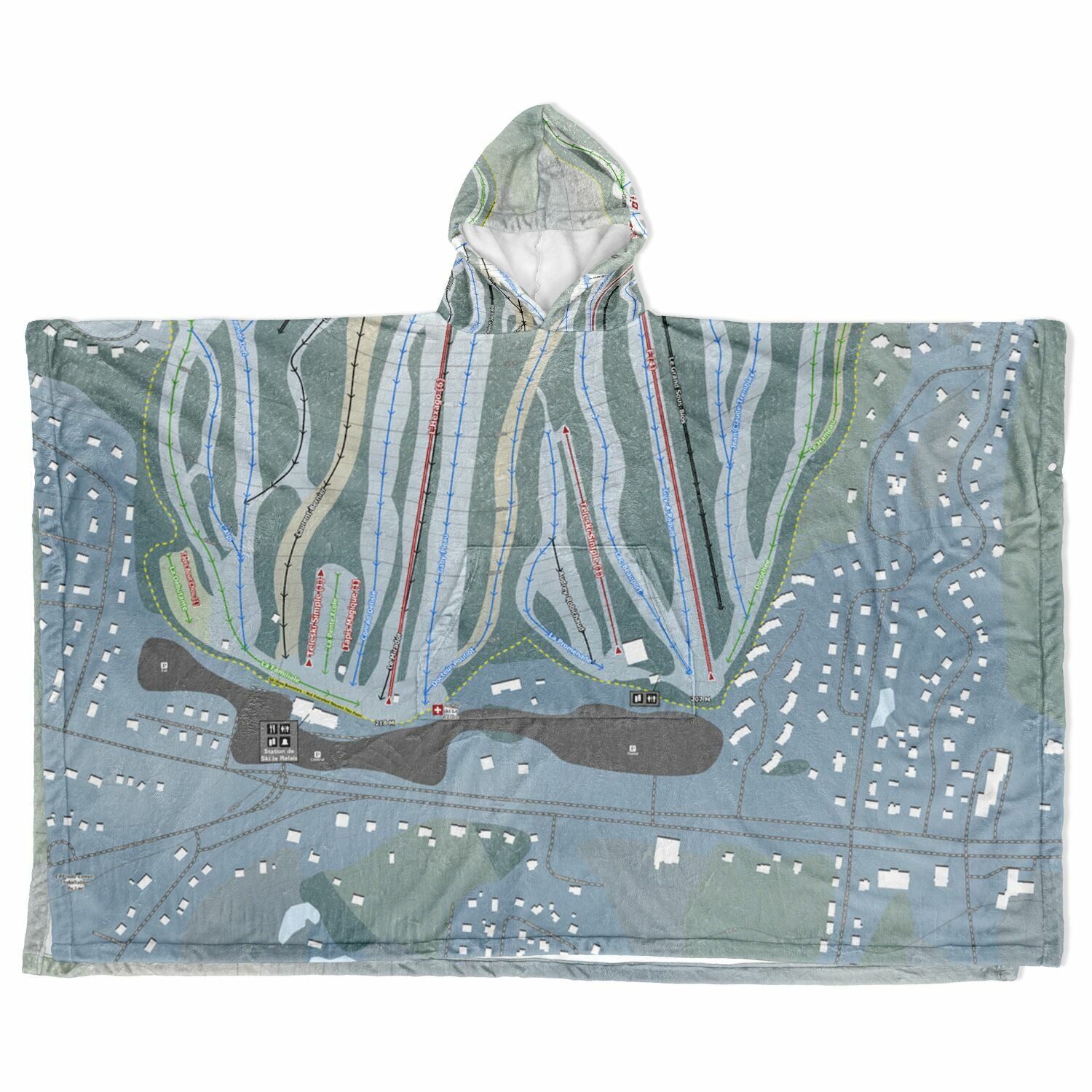 Le Relais, Quebec Ski Resort Map Flannel Blanket Poncho