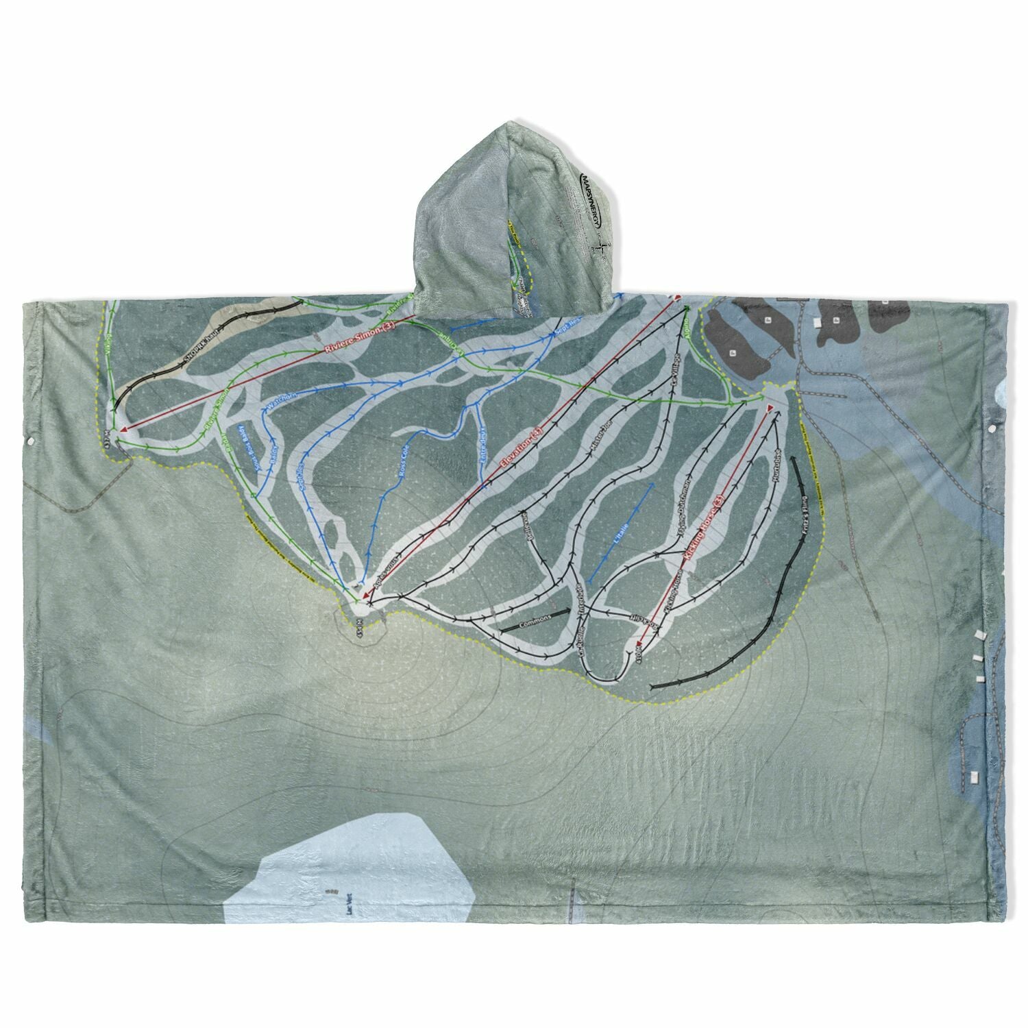 Sommet Morin Heights, Quebec Ski Resort Map Flannel Blanket Poncho